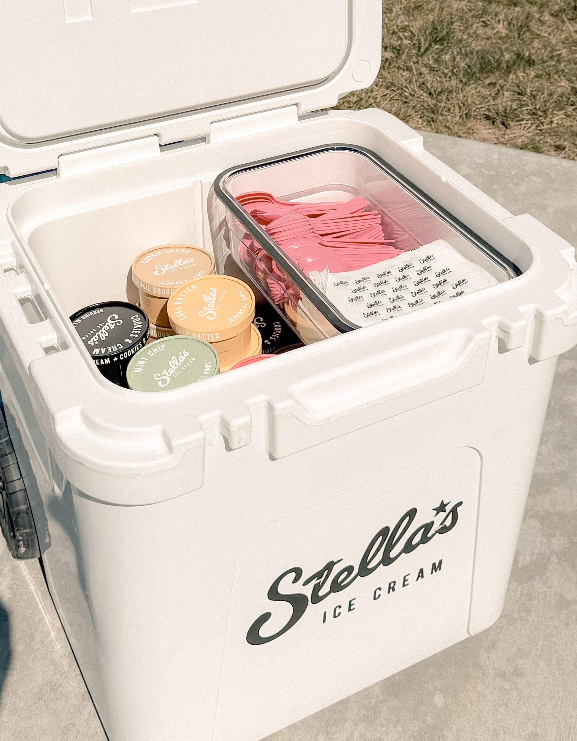 Stella's Yeti cooler filled with pre-packaged treats